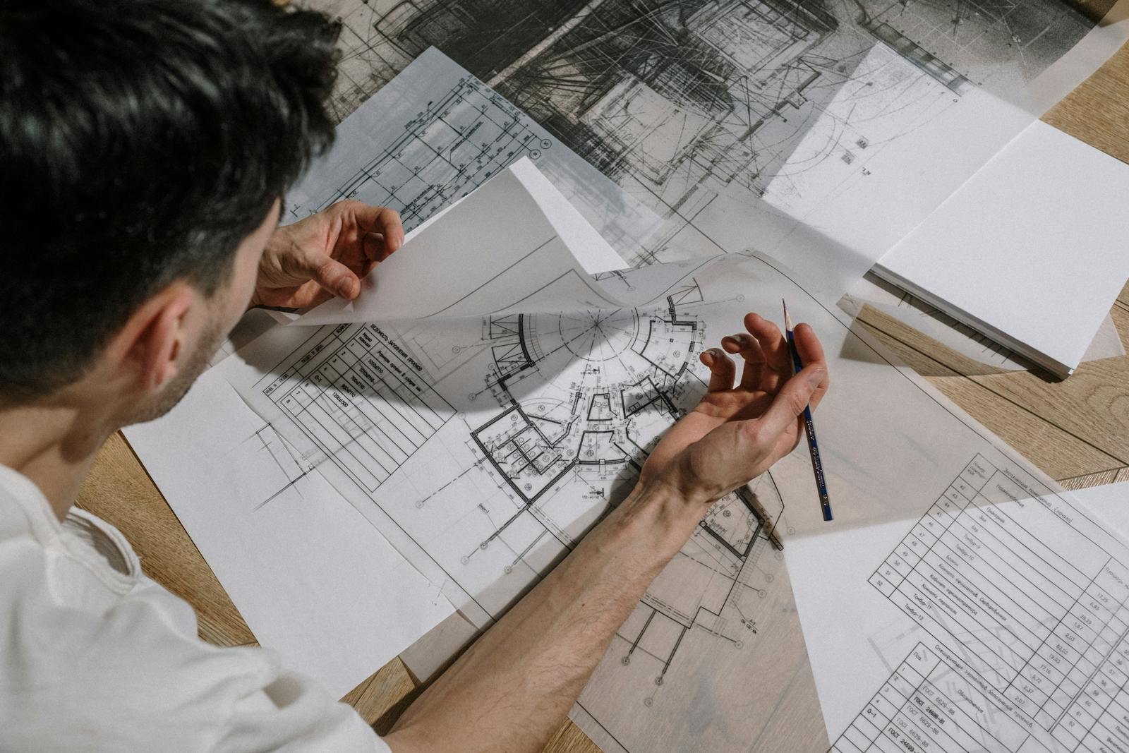 Blueprint and plans of a Belgian residential tower